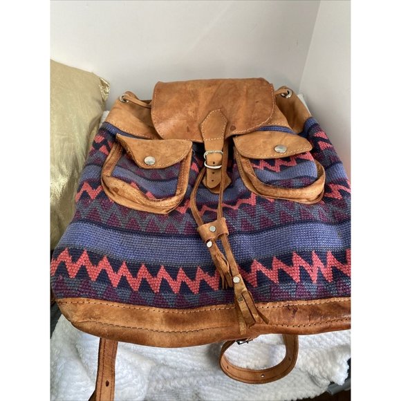 Backpack Hoho Woven textile cow hide double pocket  Backpack Boho 14”-13” 5.5” main image 10